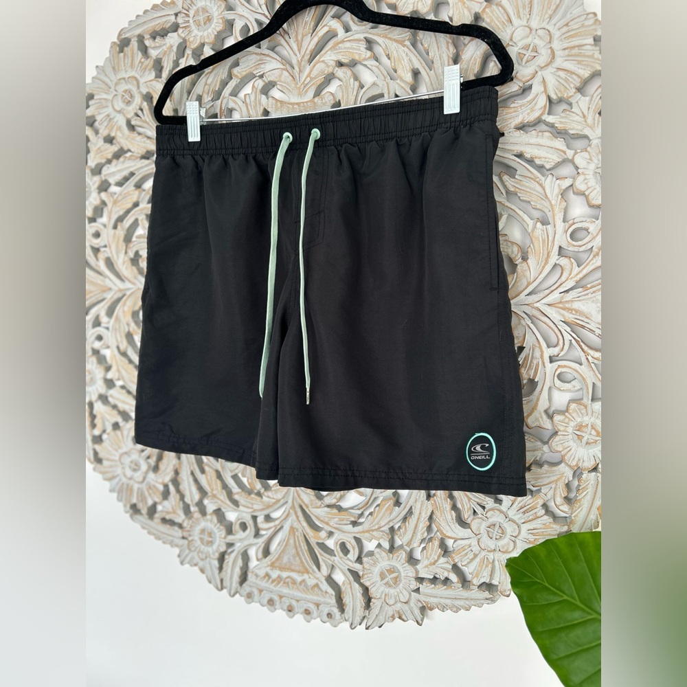 O’Neill Black Boardshorts with Turquoise Accents – Size Large